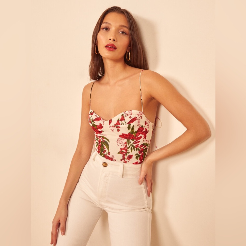 Reformation Liza Top in White/Floral - size 6